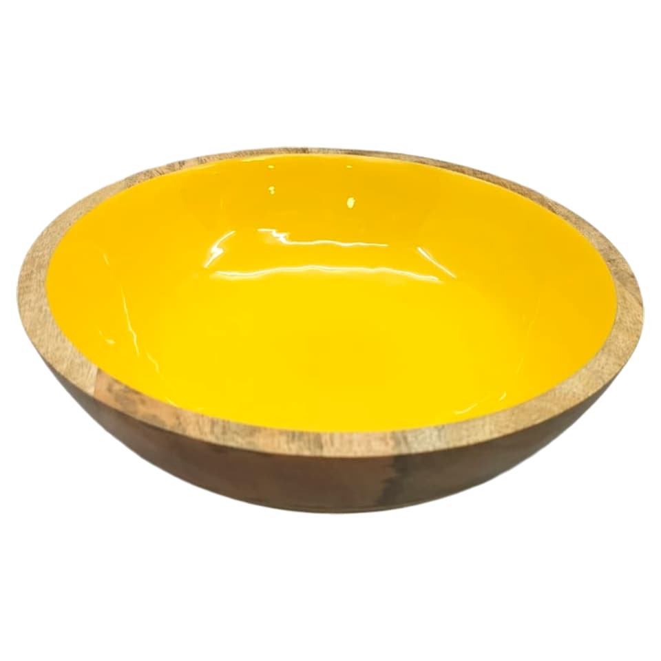 F&F home yellow wooden serve bowl