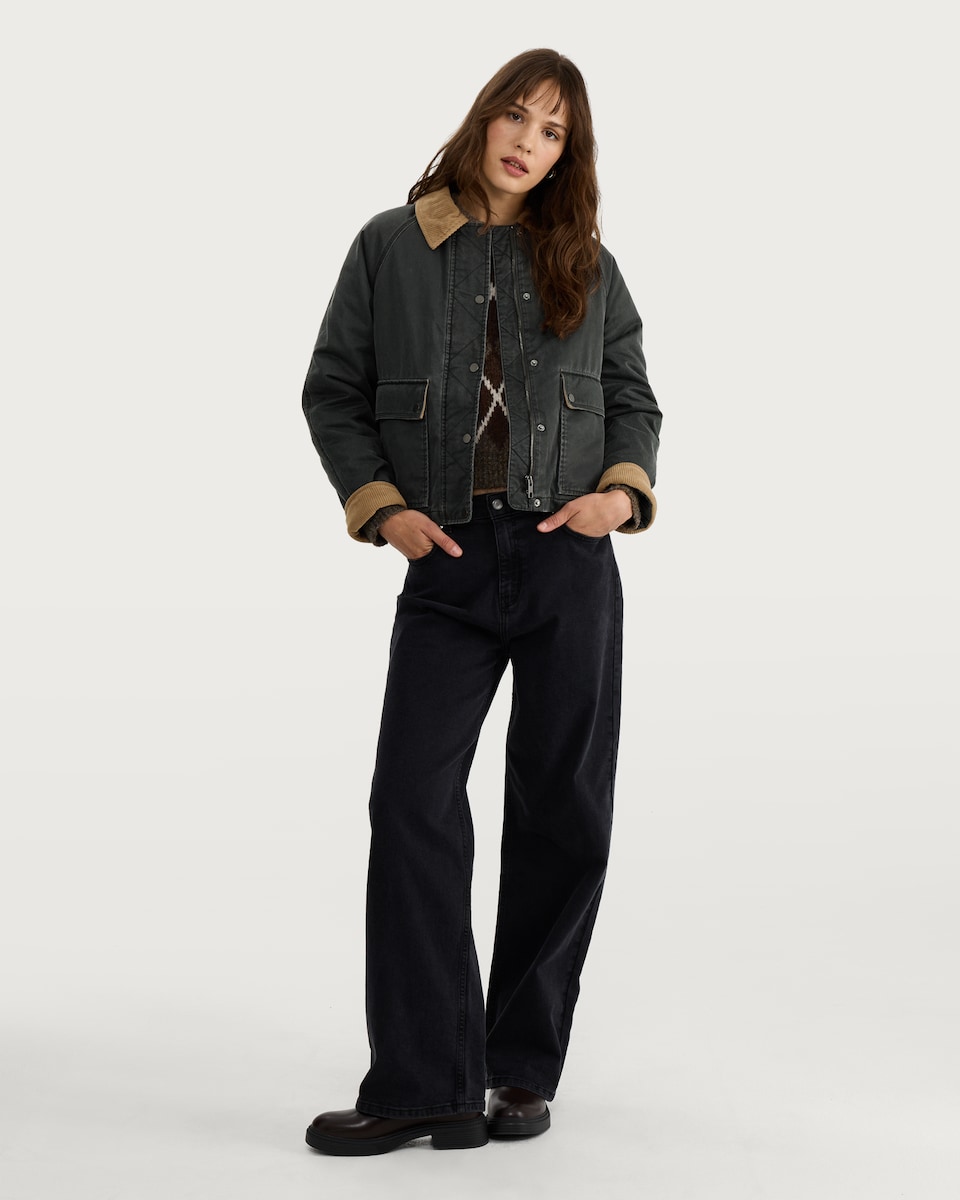 image 1 of F&F Cotton Rich Corduroy Collar Jacket in Grey