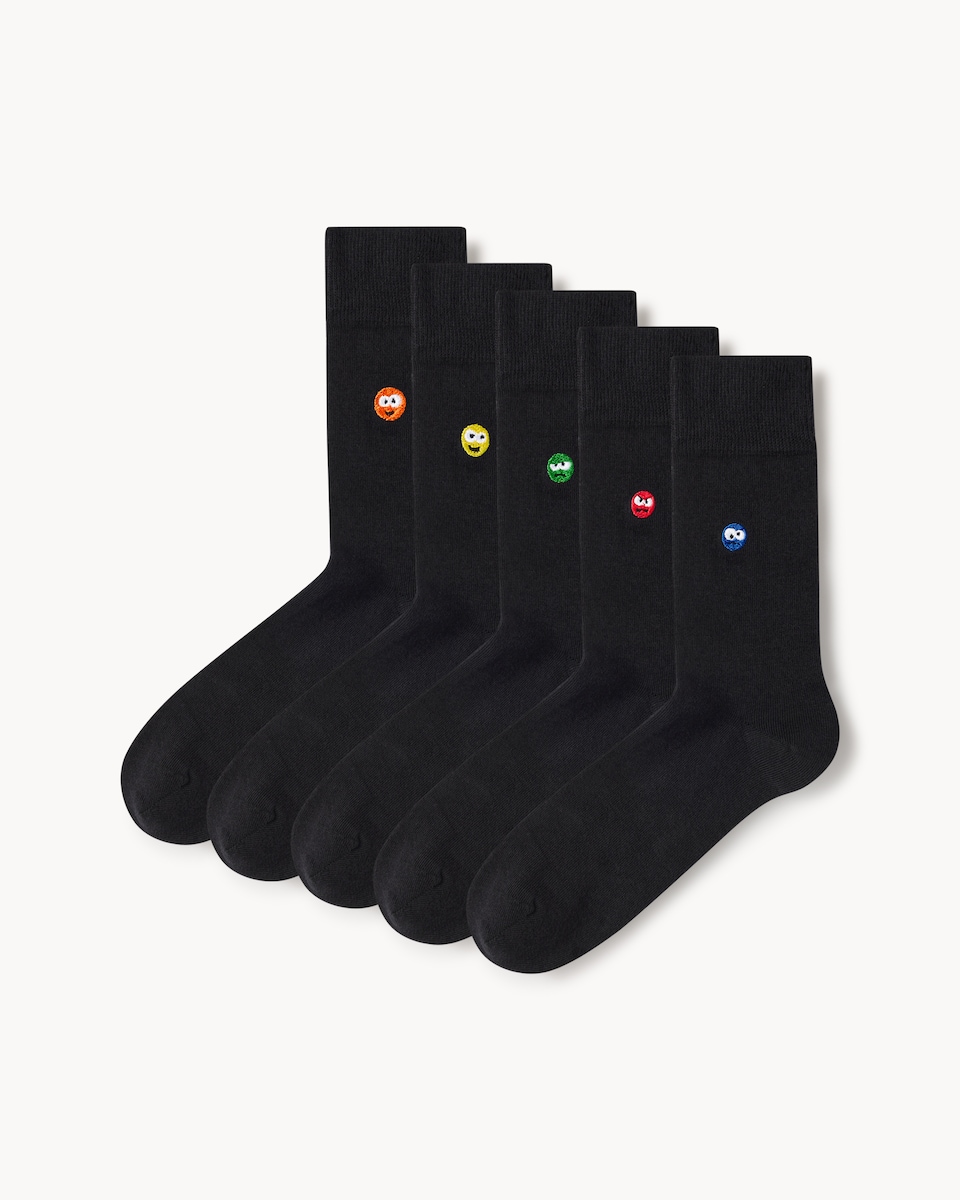 F&F 5-Pack Cotton Rich Embroidered Ankle Socks in Black