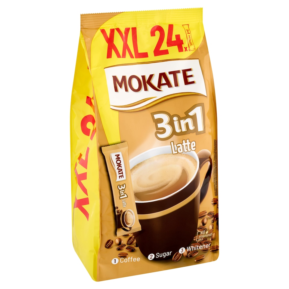 image 1 of Mokate 3in1 Latte Instant Coffee Drink Powder with Whitener and Sugar 24 x 15 g (360 g)
