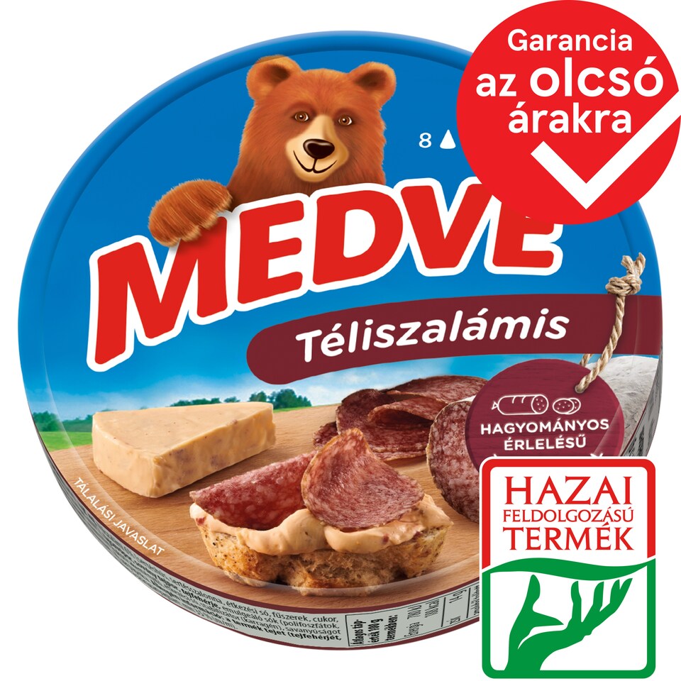 Medve téliszalámis kenhető, félzsíros ömlesztett sajt 8 x 17,5 g (140 g)
