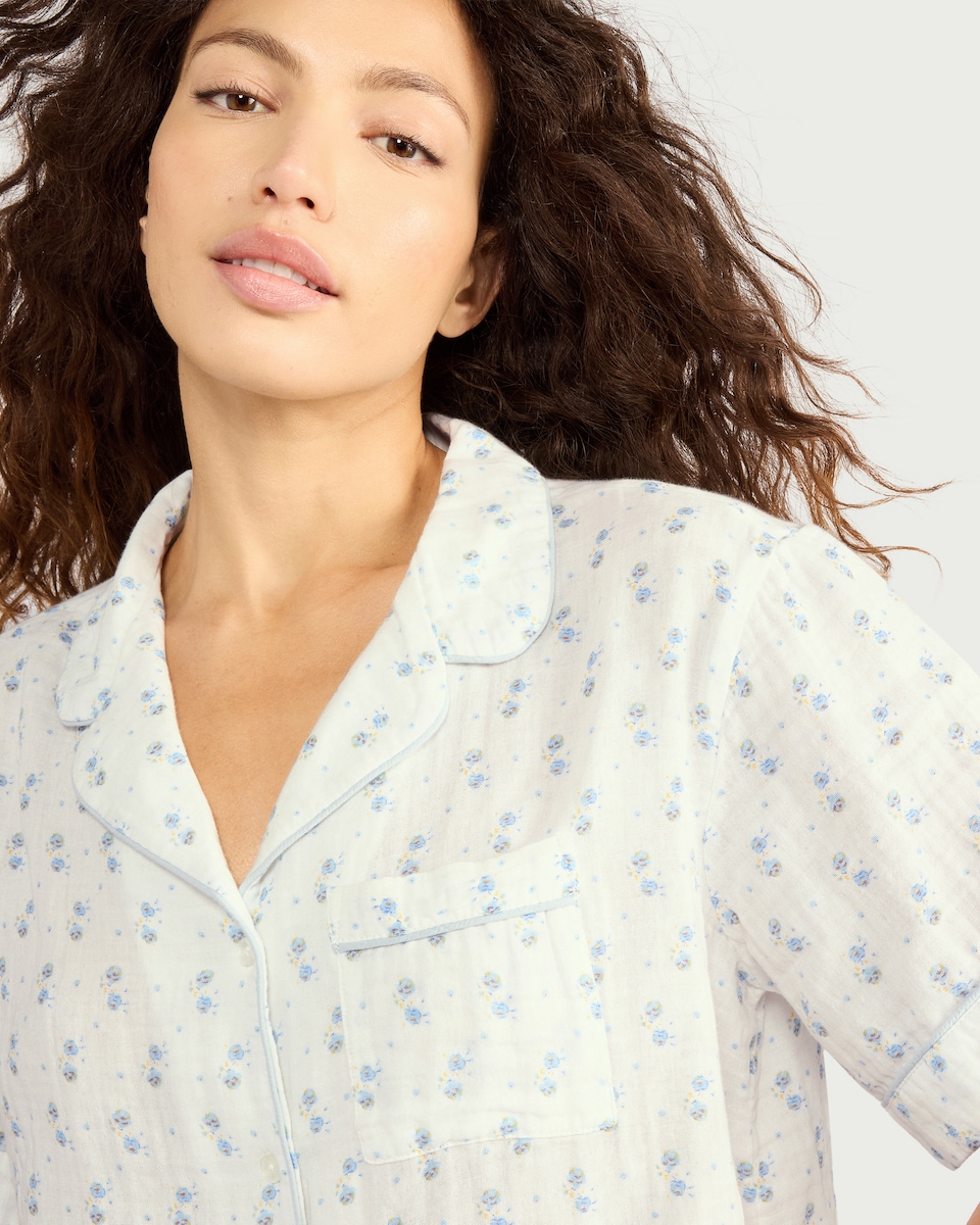 image 1 of F&F 2-Piece Pure Cotton Floral Pyjama Set in Multi Blue