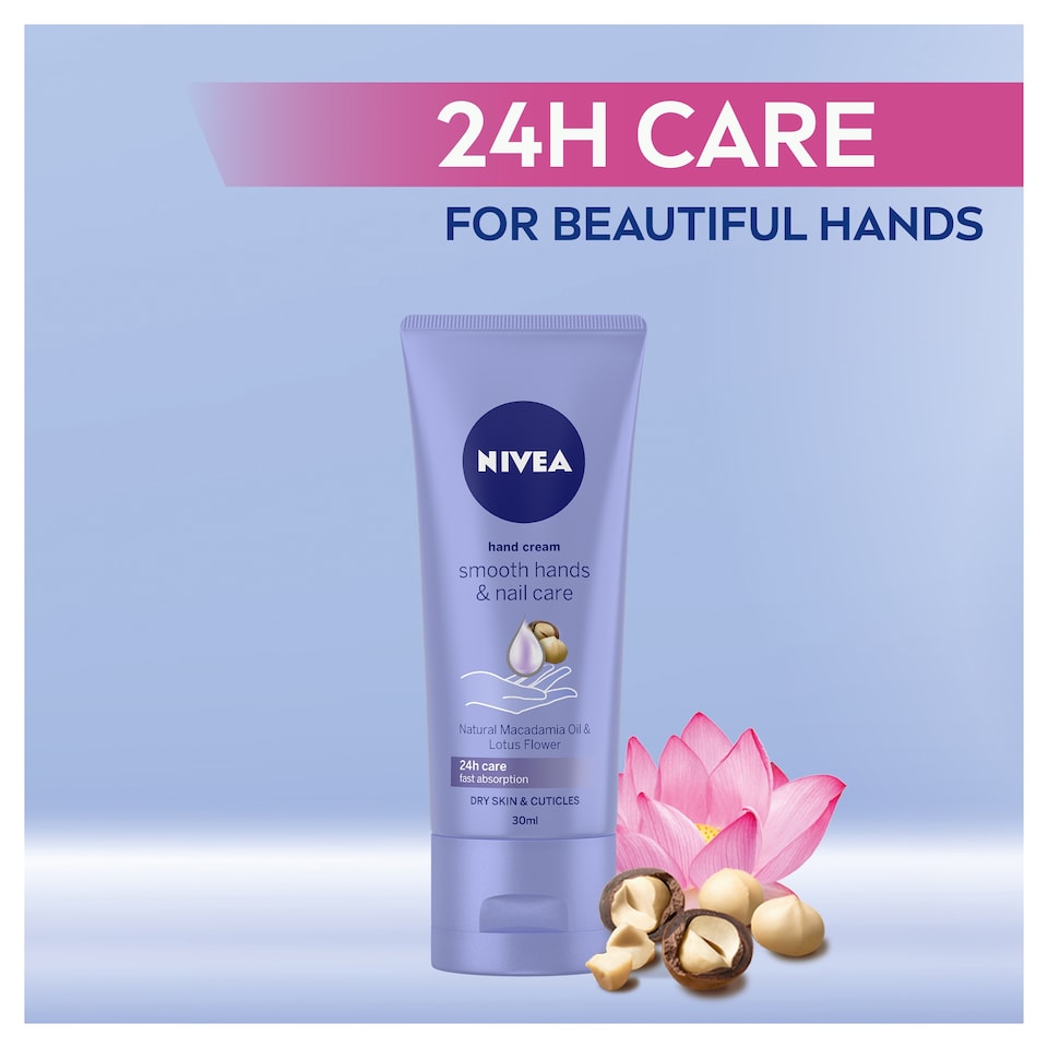 image 1 of NIVEA Smooth Hands & Nail Care Hand Cream - Macadamia & Lotus 30ml