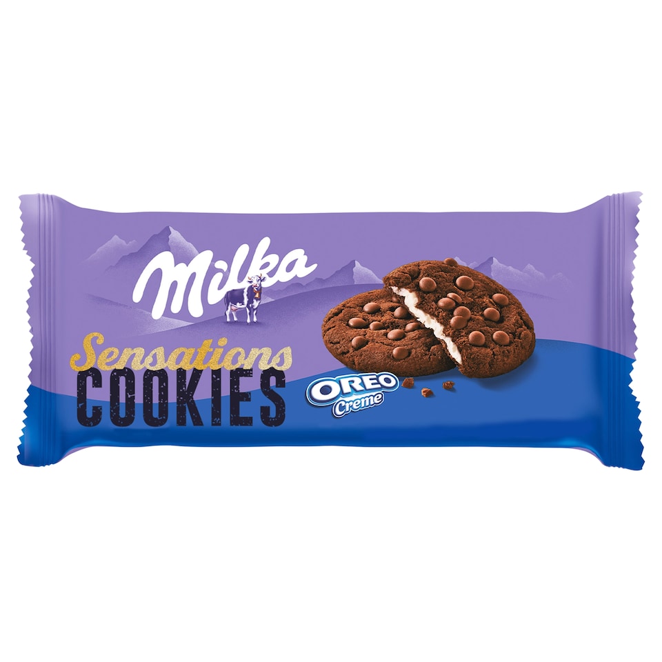 Milka Cookies Sensations Oreo Creme Biscuit With Cocoa, Milk Chocolate Pieces, Vanilla Filling 156 G
