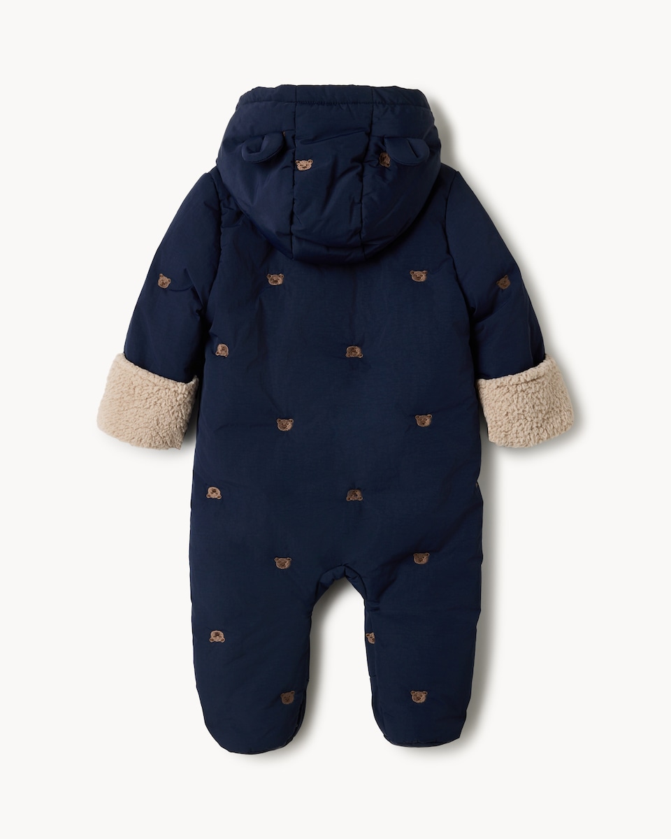 image 1 of F&F Baby Embroidered Bear Pramsuit in Navy