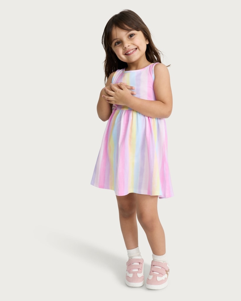 F&F Girls Pure Cotton Striped Sleeveless Dress in Multi