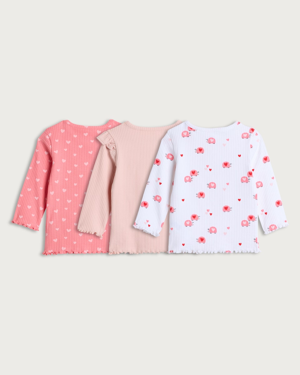 image 1 of F&F Baby 3-Pack Cotton Rich Ribbed Long Sleeved Tops in Cream