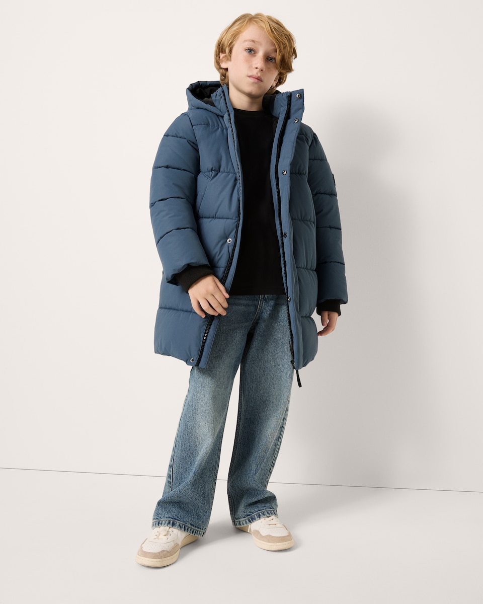 image 1 of F&F Boys Longline Padded Coat in Blue