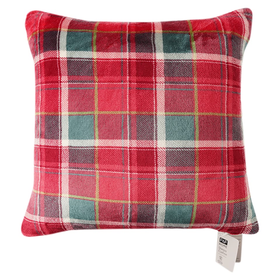 F&F Home Tartan Sherpa Cushion 45 cm x 45 cm