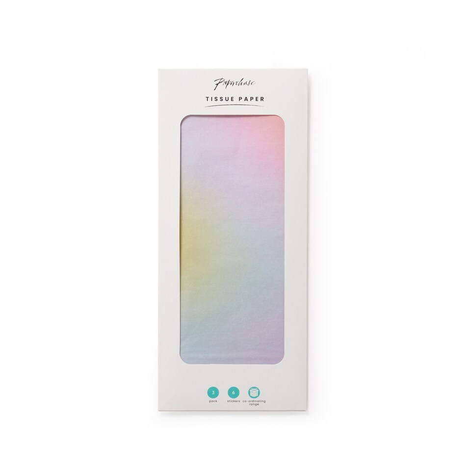 image 1 of Paperchase Ombre 3 Pack Tissue Paper & Stickers