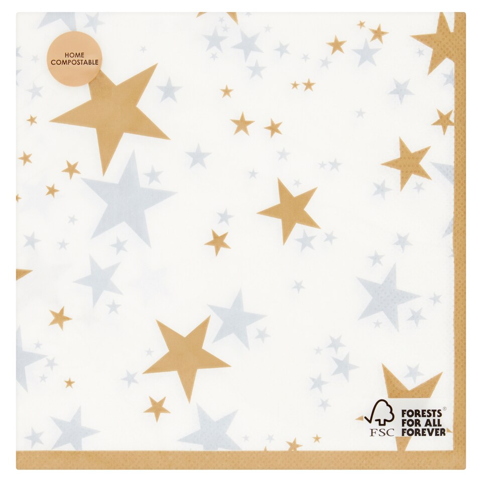 Tesco Gold & Silver Star 33Cm Napkin