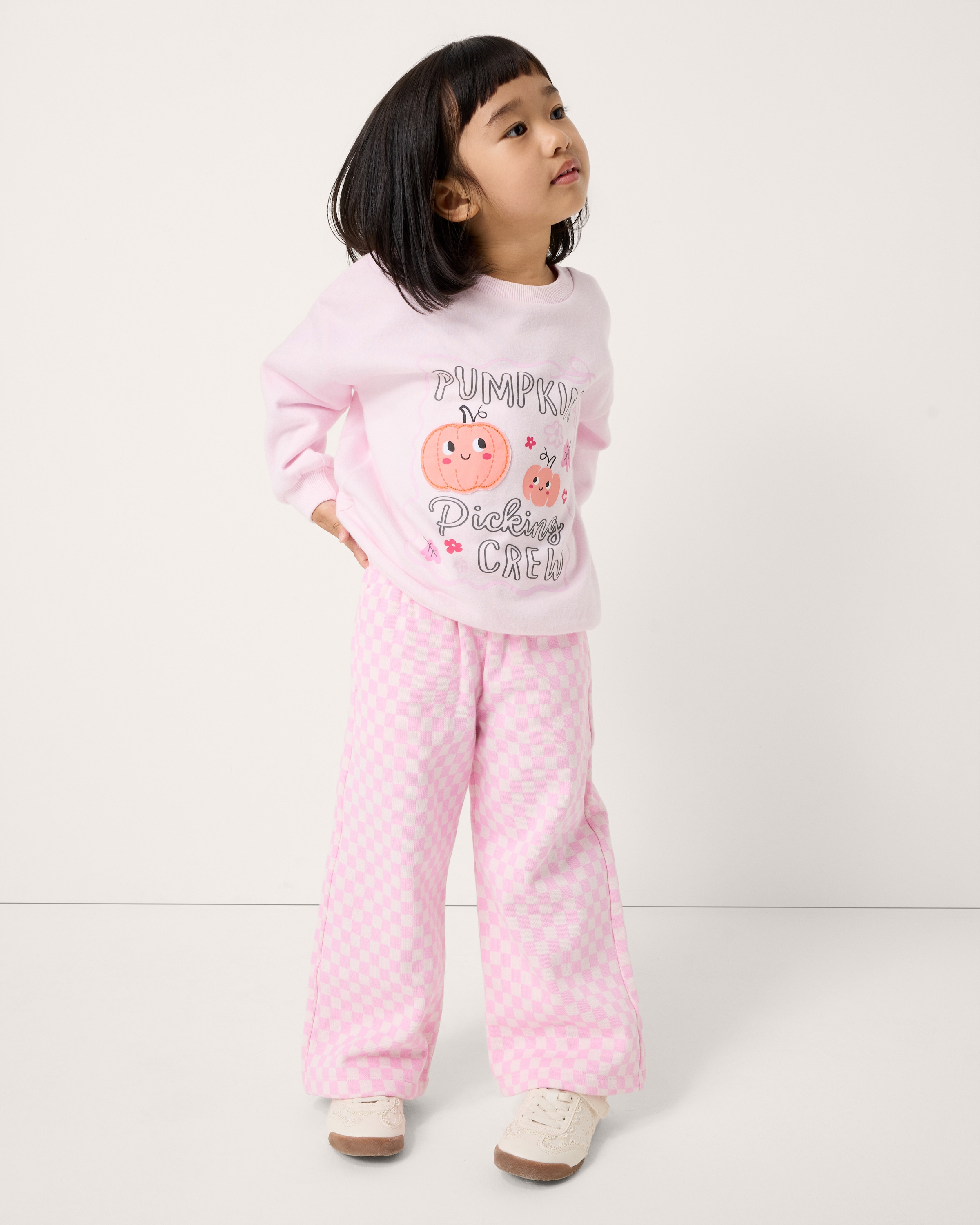 F&F Girls Cotton Rich Halloween Pumpkin Sweatshirt and Trousers Set in Multi Pink