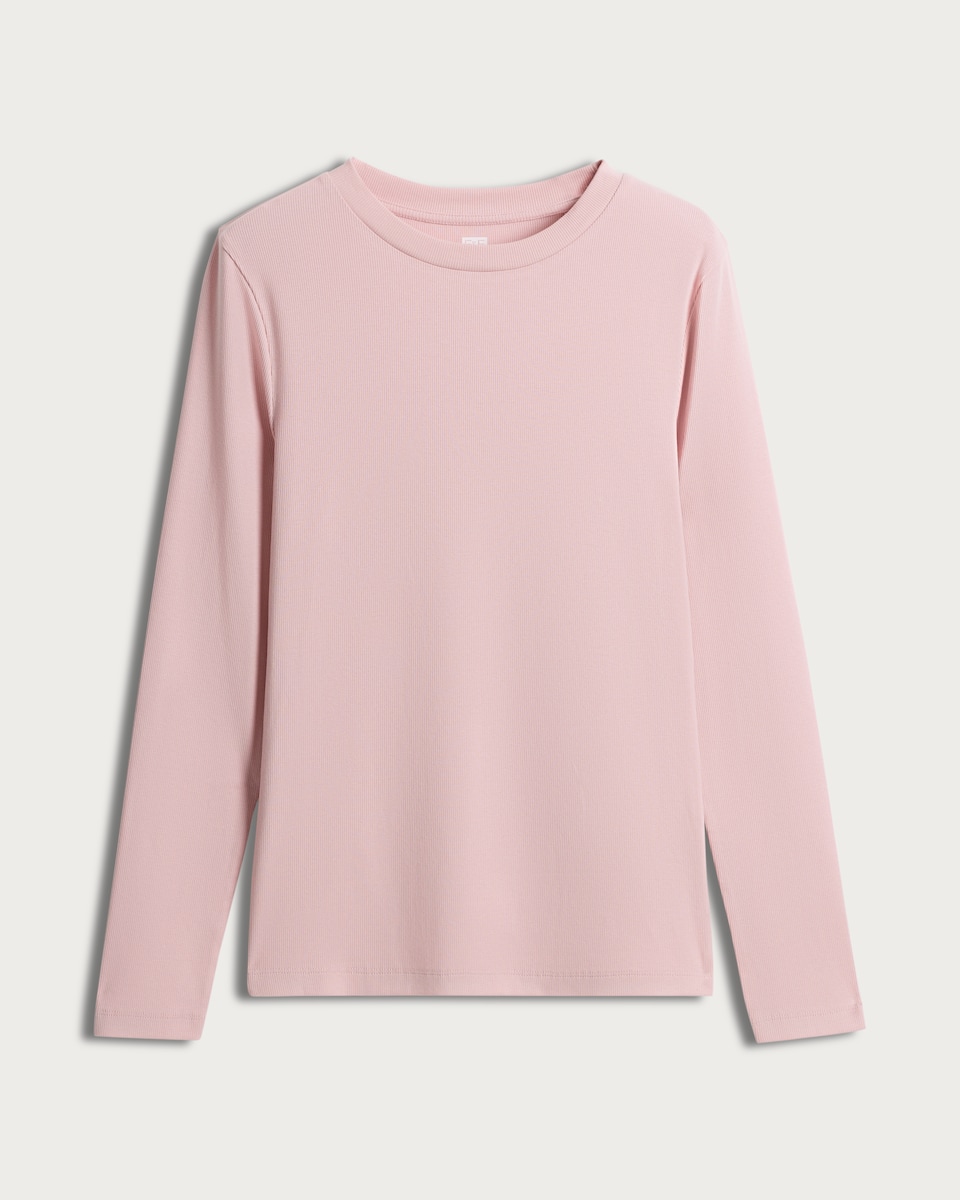image 1 of F&F Cotton Rich Crew Neck Long Sleeved Top in Pink