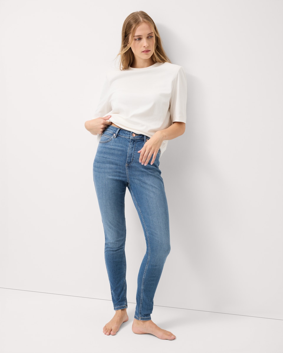 image 1 of F&F Contour High Rise Skinny Jeans in Navy