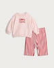 image 1 of F&F Baby 2-Piece Cotton Rich Little Love Sweatshirt and Striped Bottoms Set in Pink