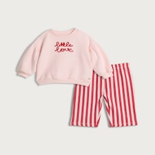F&F Baby 2-Piece Cotton Rich Little Love Sweatshirt and Striped Bottoms Set in Pink