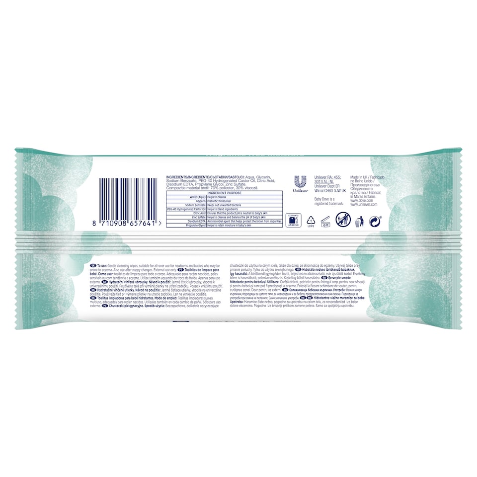 image 1 of Baby Dove Sensitive Moisture Fragrance Free Baby Wipes 50 Pack