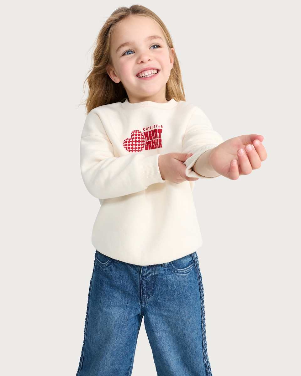 image 1 of F&F Girls Cotton Rich Cute Little Heartbreaker Sweatshirt in Cream