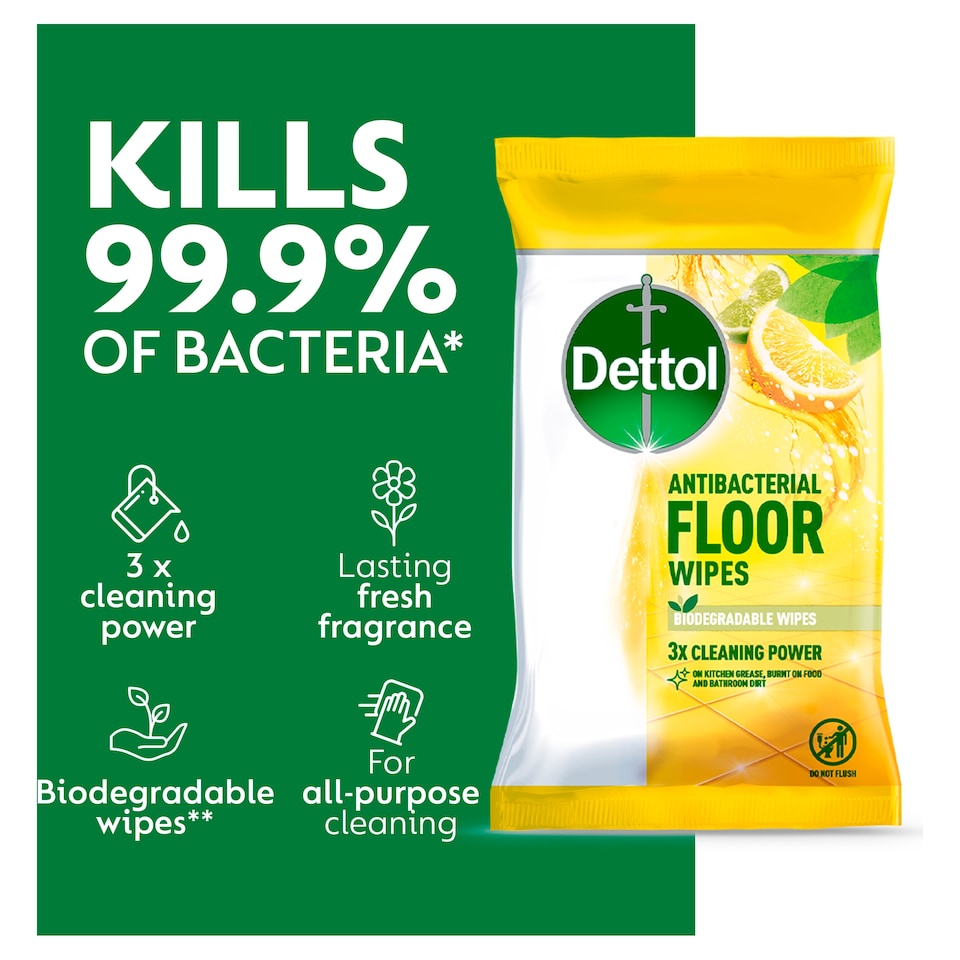 image 1 of Dettol Antibacterial Extra Large Floor Wipes 25 Pack