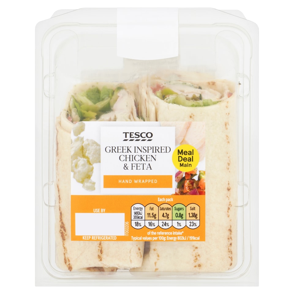 Tesco Greek Inspired Chicken & Feta Wrap 186G