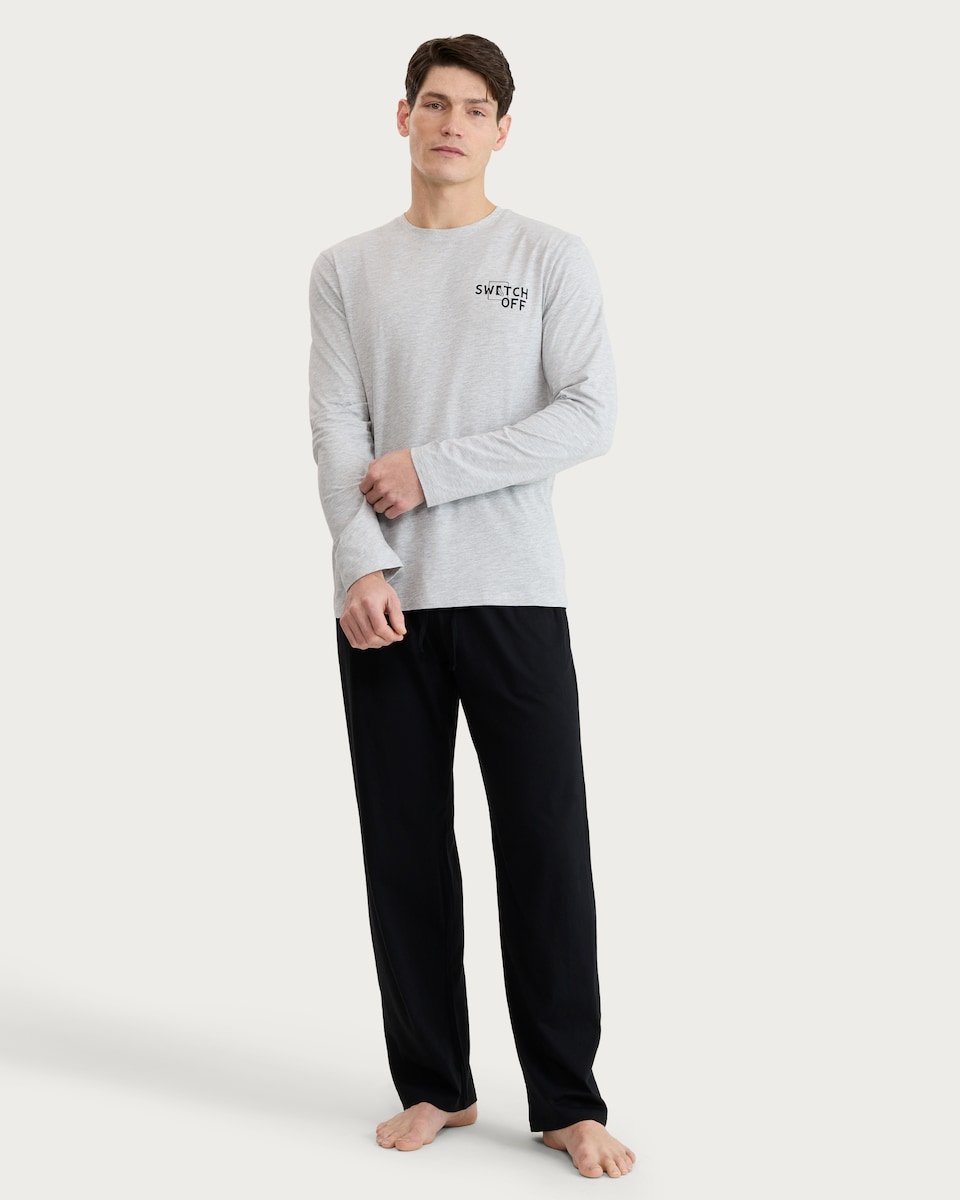 image 1 of F&F Pure Cotton Switch Off Top and Bottoms Pyjama Set in Grey