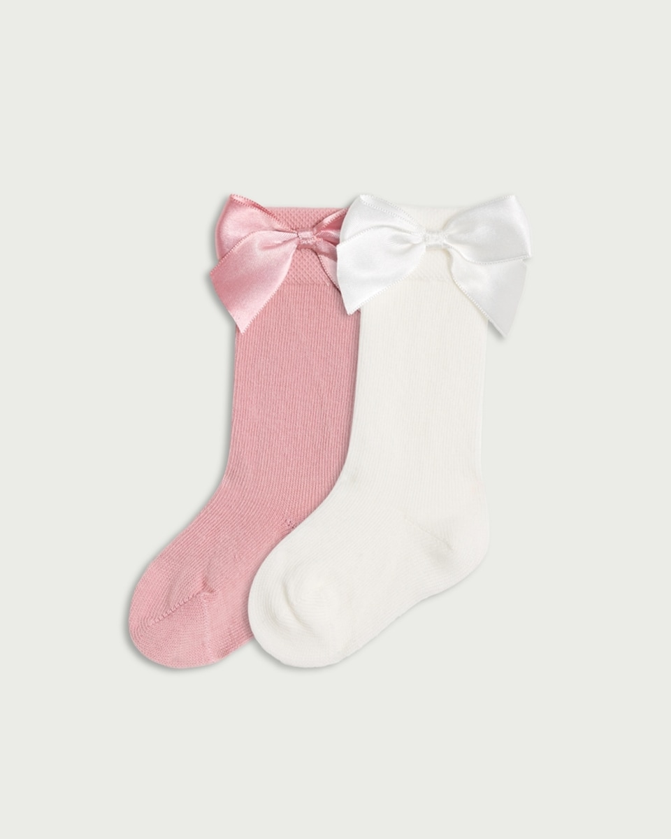 F&F Baby 2-Pack Cotton Rich Bow Detail Socks in Multi