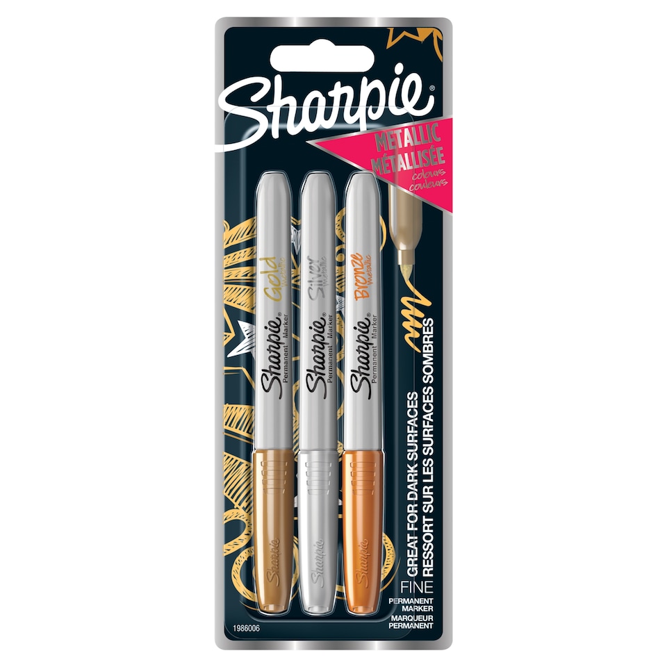 image 1 of Sharpie Permanent Markers, Fine Point, Metallic, 3 Count