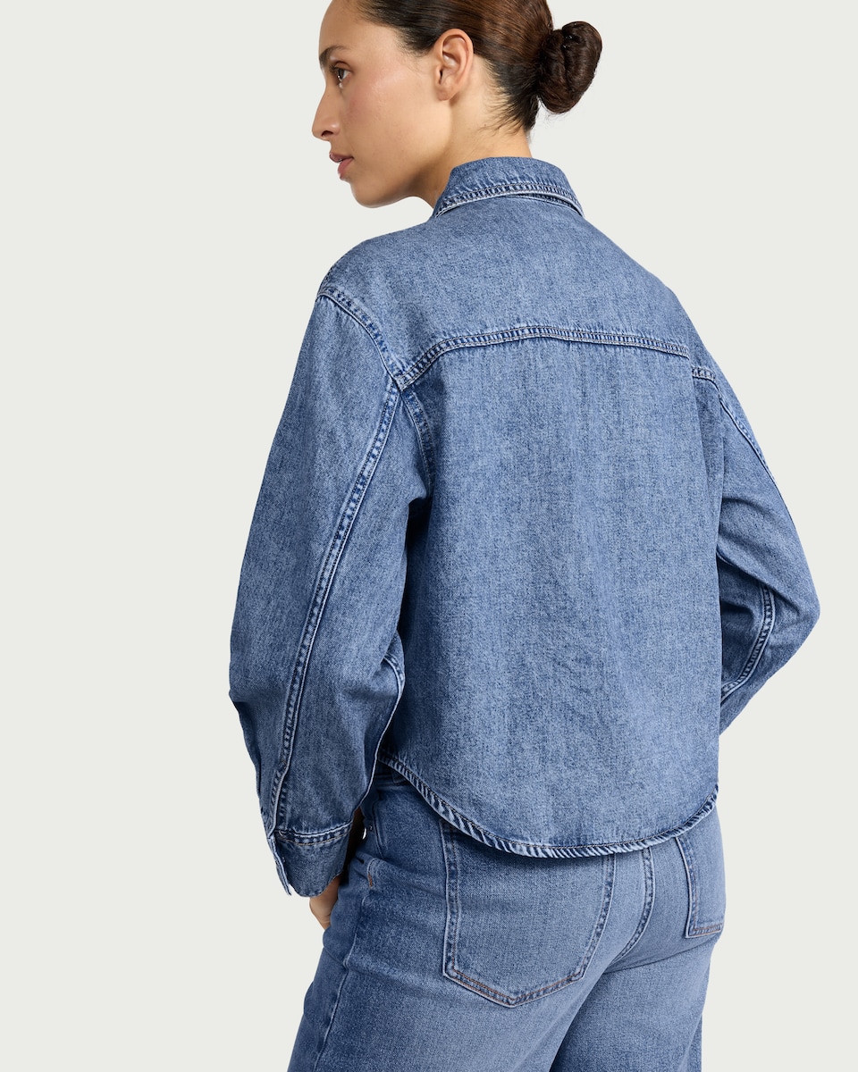 image 1 of F&F Cotton Rich Denim Shirt in Blue