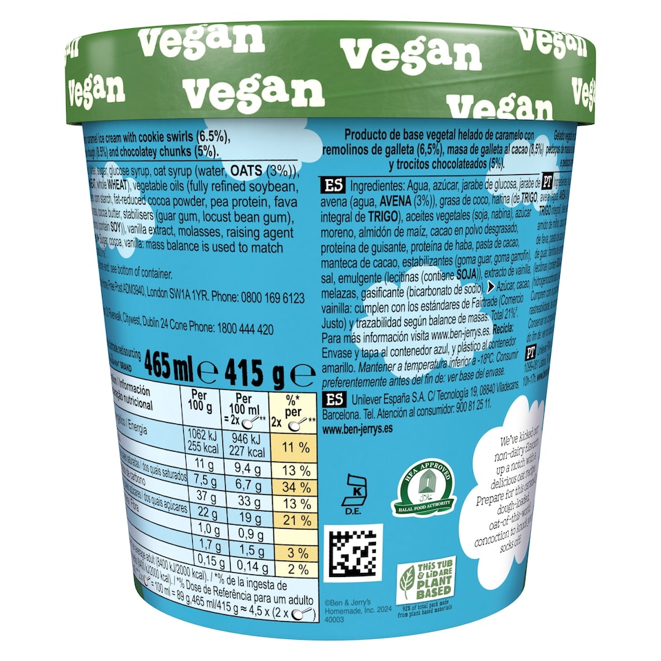 image 1 of Ben & Jerry's Cookies On Cookie Dough Non Dairy Ice Cream Tub 465ml