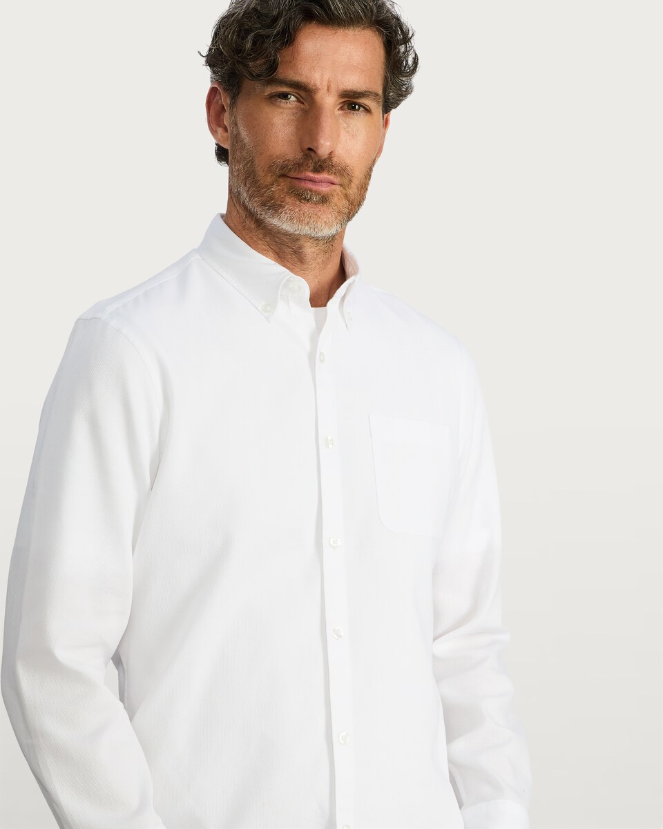 image 1 of F&F Pure Cotton Slim Fit Button Down Oxford Shirt in White