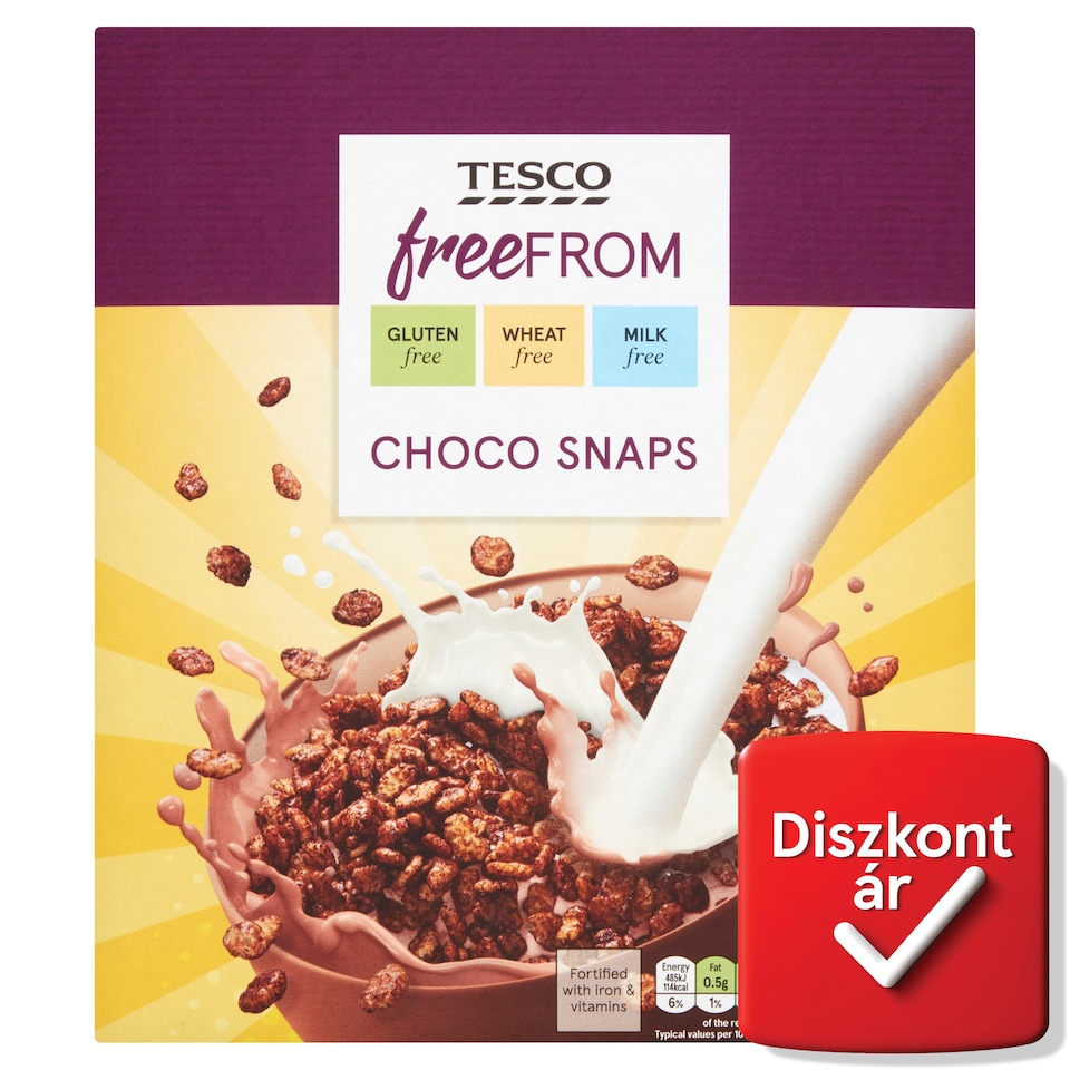 Tesco Free From ropogós rizs csokoládéízű bevonattal, hozzáadott vitaminokkal és vassal 300 g