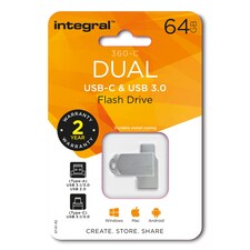Integral 64GB 360-Dual USB 3.0, Type C & Type A, Flash Drive