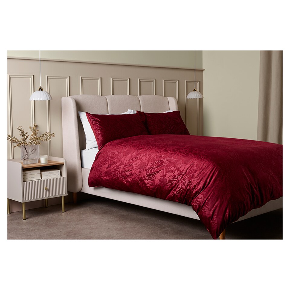 F&F Home Red Velvet Floral Duvet Set Double