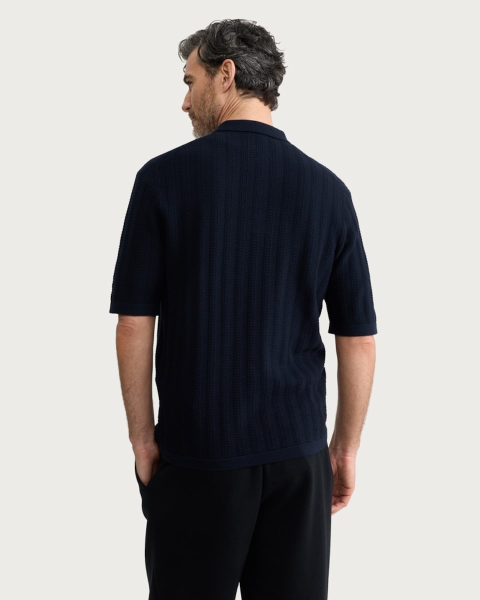 image 1 of F&F Cotton Rich Knitted Short Sleeved Polo Shirt in Navy