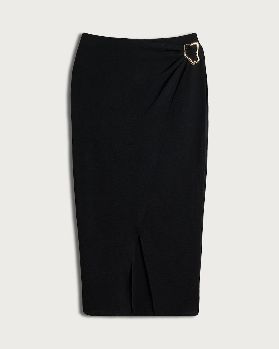 image 1 of F&F Buckle Split Hem Midi Co-ord Skirt in Black