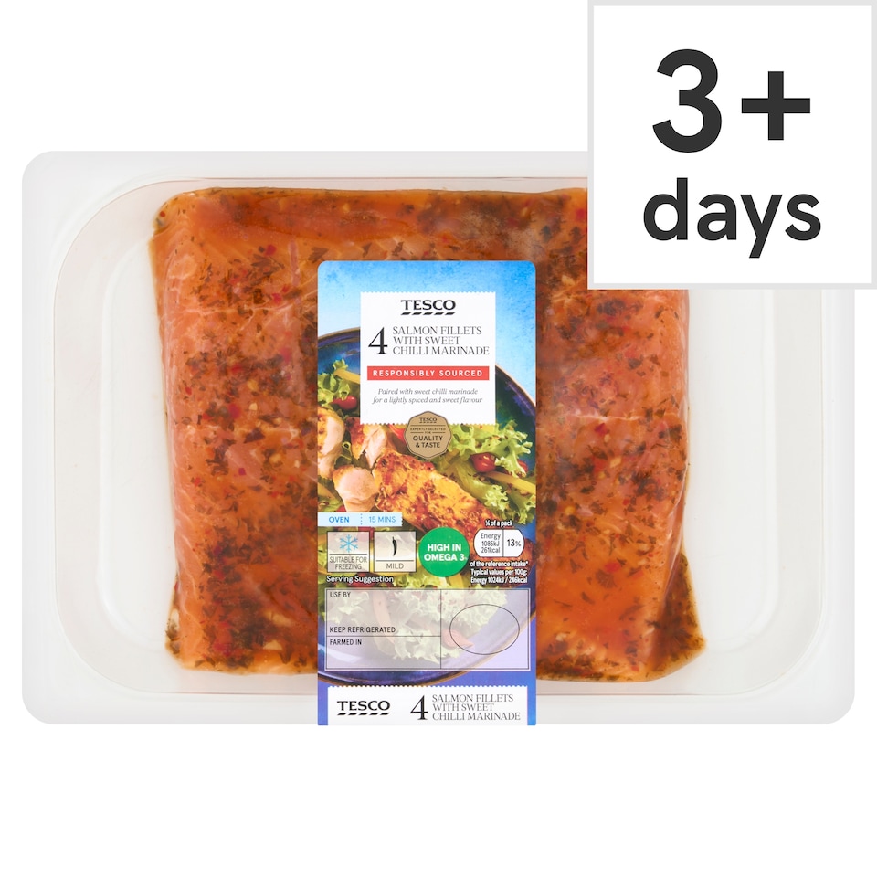 Tesco 4 Salmon Fillets with Sweet Chilli Marinade 440g