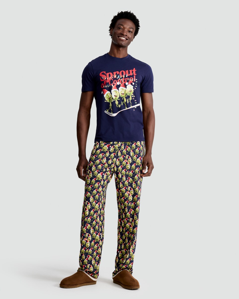 image 1 of F&F Pure Cotton Sprout of Control T-Shirt and Trousers Pyjamas in Green