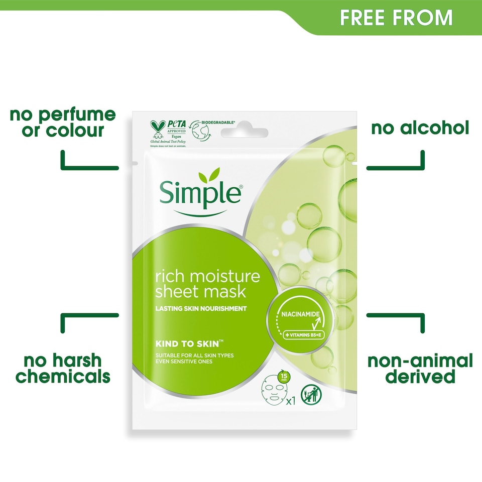 image 1 of Simple Kind To Skin Rich Moisture Sheet Mask 21Ml