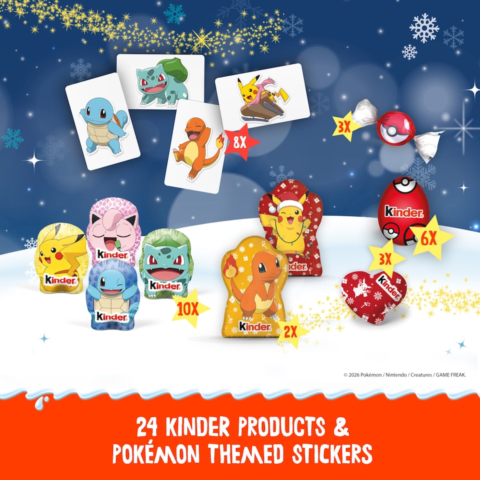 image 1 of Kinder Pokemon Holiday Calendar 24 pieces 198g