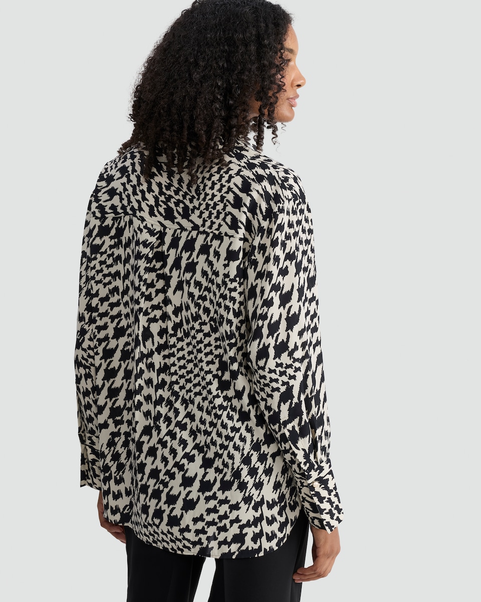 image 1 of F&F Houndstooth Print Collared Blouse in Multi Black White
