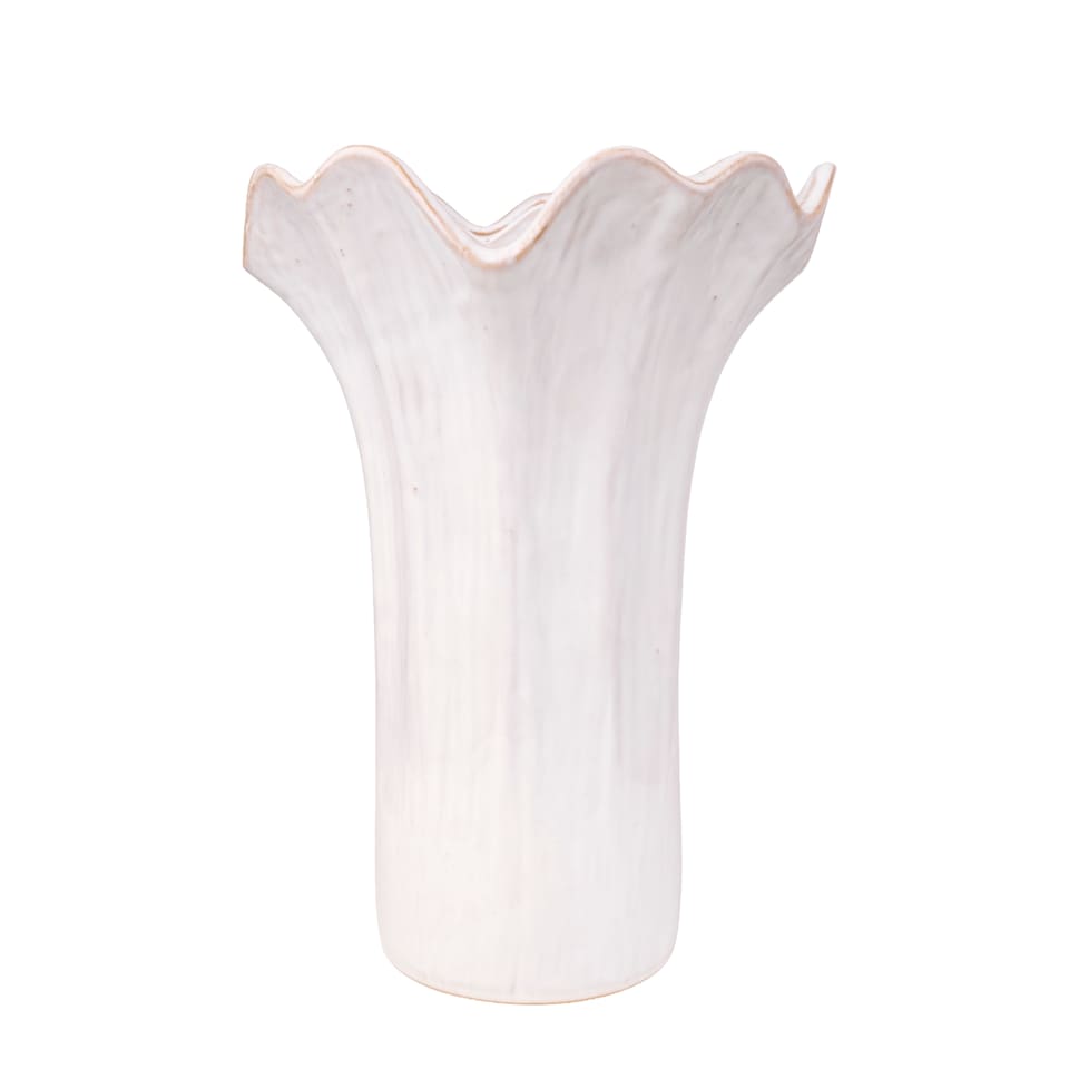 Candlelight White Reactive Fluted Vase