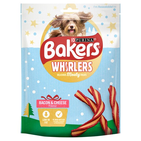 Bakers Whirlers Dog Treats Bacon And Cheese 130G Tesco Groceries