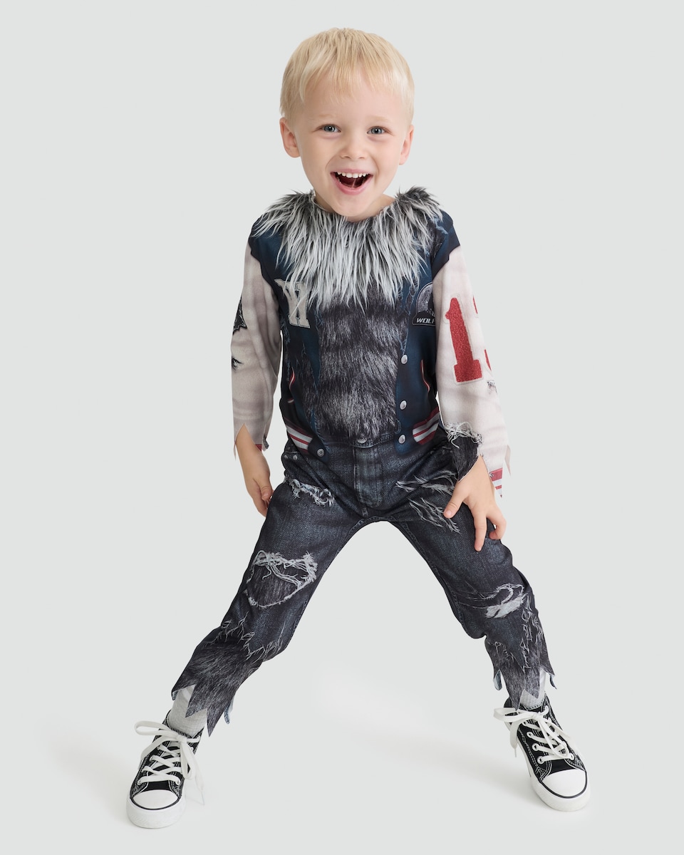 image 1 of F&F Boys 2-Piece Werewolf Fancy Dress Costume in Multi Grey