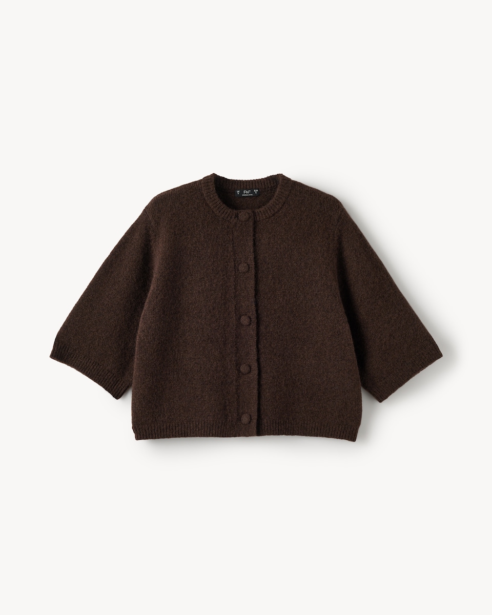 image 1 of F&F Knitted 3/4 Sleeve Cardigan in Chocolate