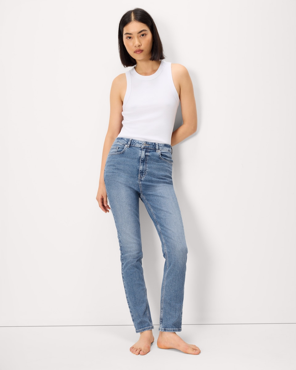 image 1 of F&F Cotton Rich High Rise Cigarette Jeans in Blue