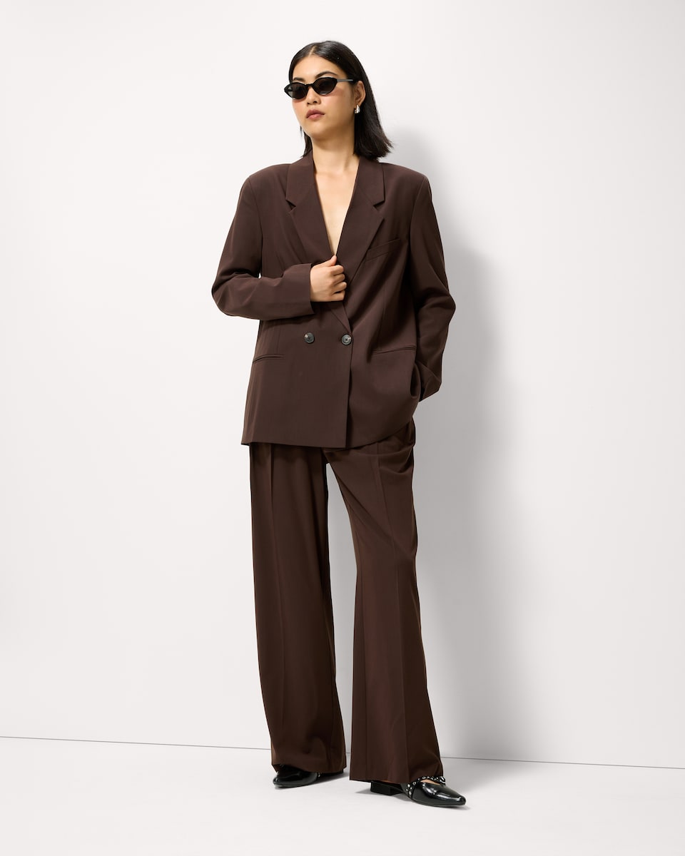 image 1 of F&F Double Pleated Wide Leg Trousers in Brown
