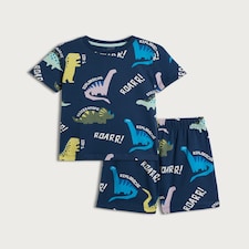 F&F Boys 2-Piece Pure Cotton Dinosaur Print Pyjama Set in Navy