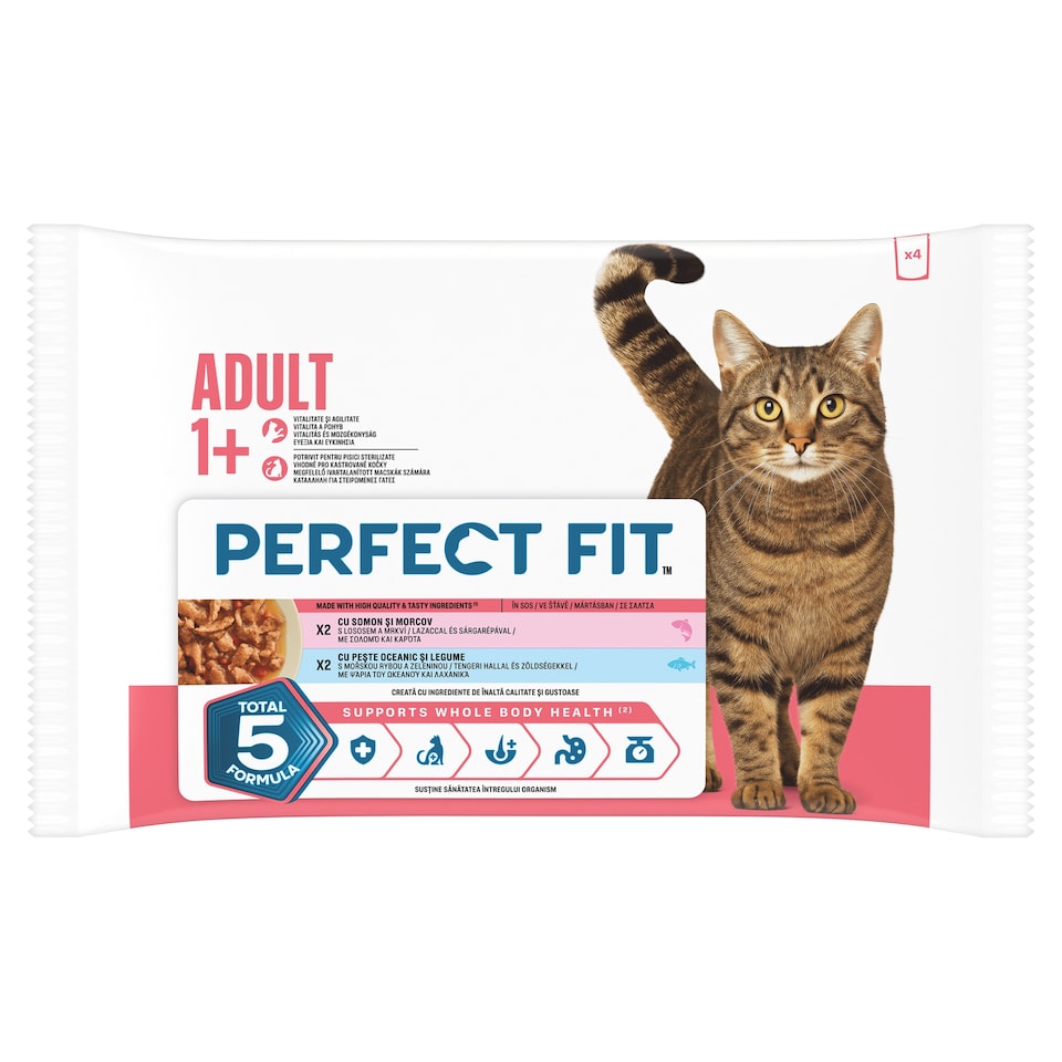 Perfect Fit Adult 1+ teljes értékű nedves eledel felnőtt macskák számára mártásban 4 x 85 g (340 g)