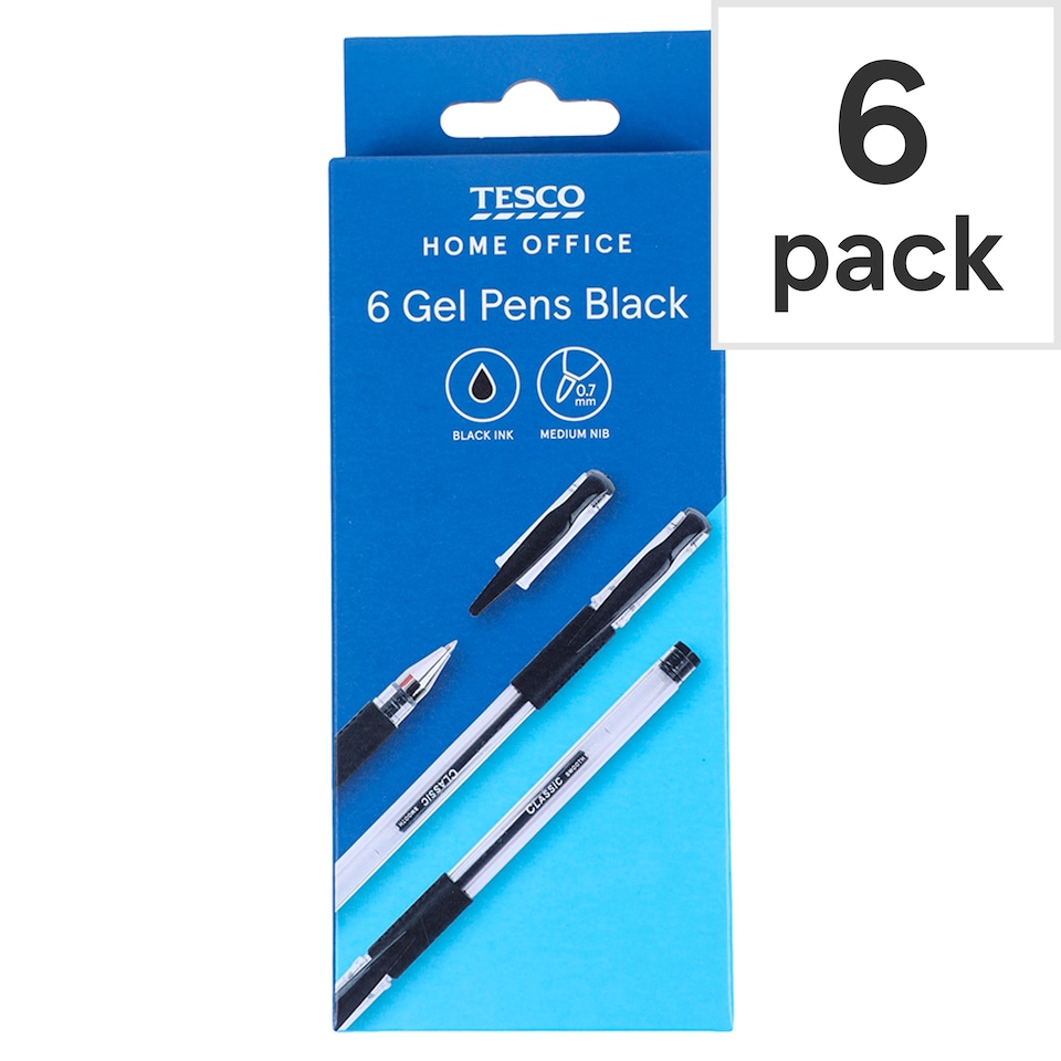 Tesco Classic Gel Pens Black 6 Pack
