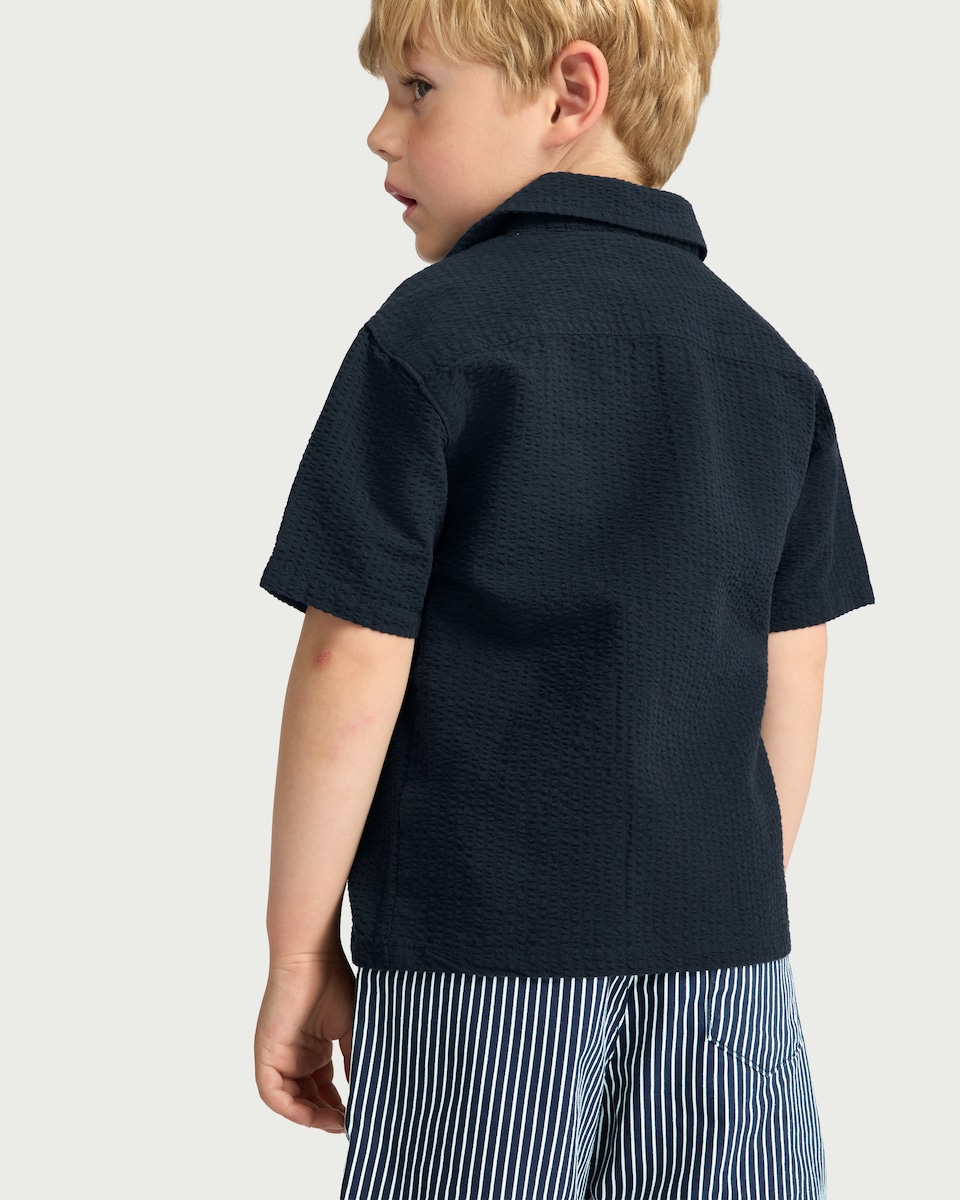image 1 of F&F Boys 3-Piece Pure Cotton Shirt, T-Shirt and Shorts Set in Navy